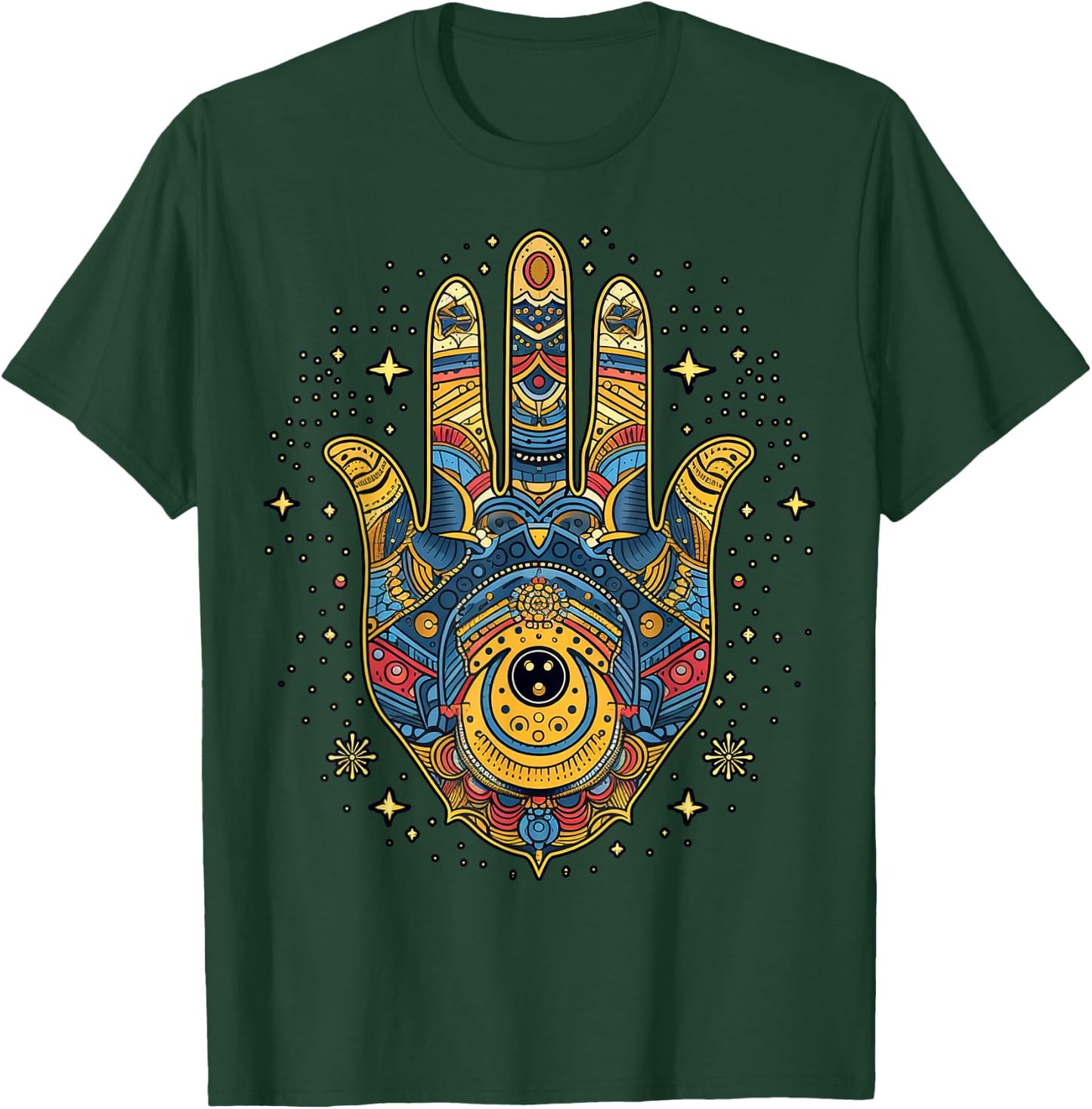Khamsah or Hand of Fatima on colorful Hamsa Hand T-Shirt - T-Shirt | Forest