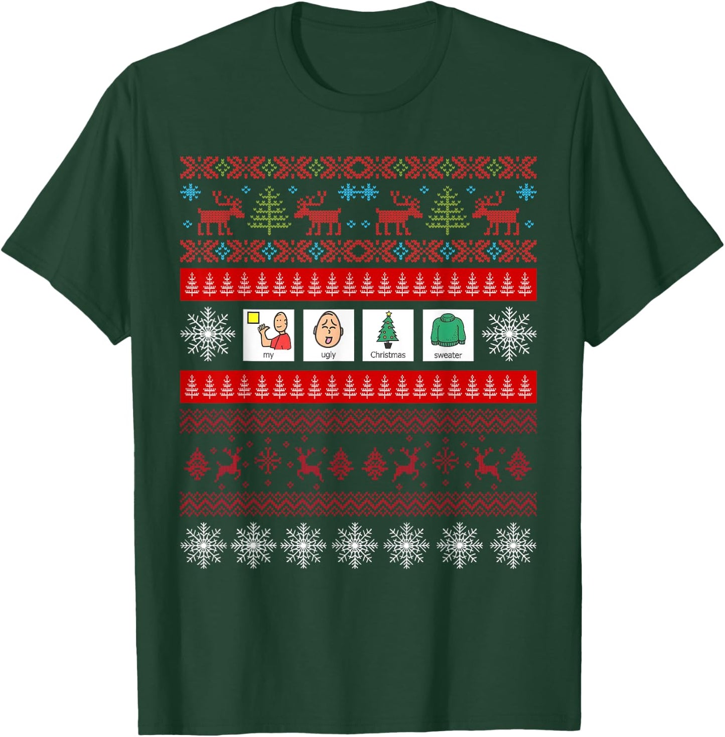 SLP AAC Speech Language Pathologist Ugly Christmas Sweater T-Shirt - T-Shirt | Forest