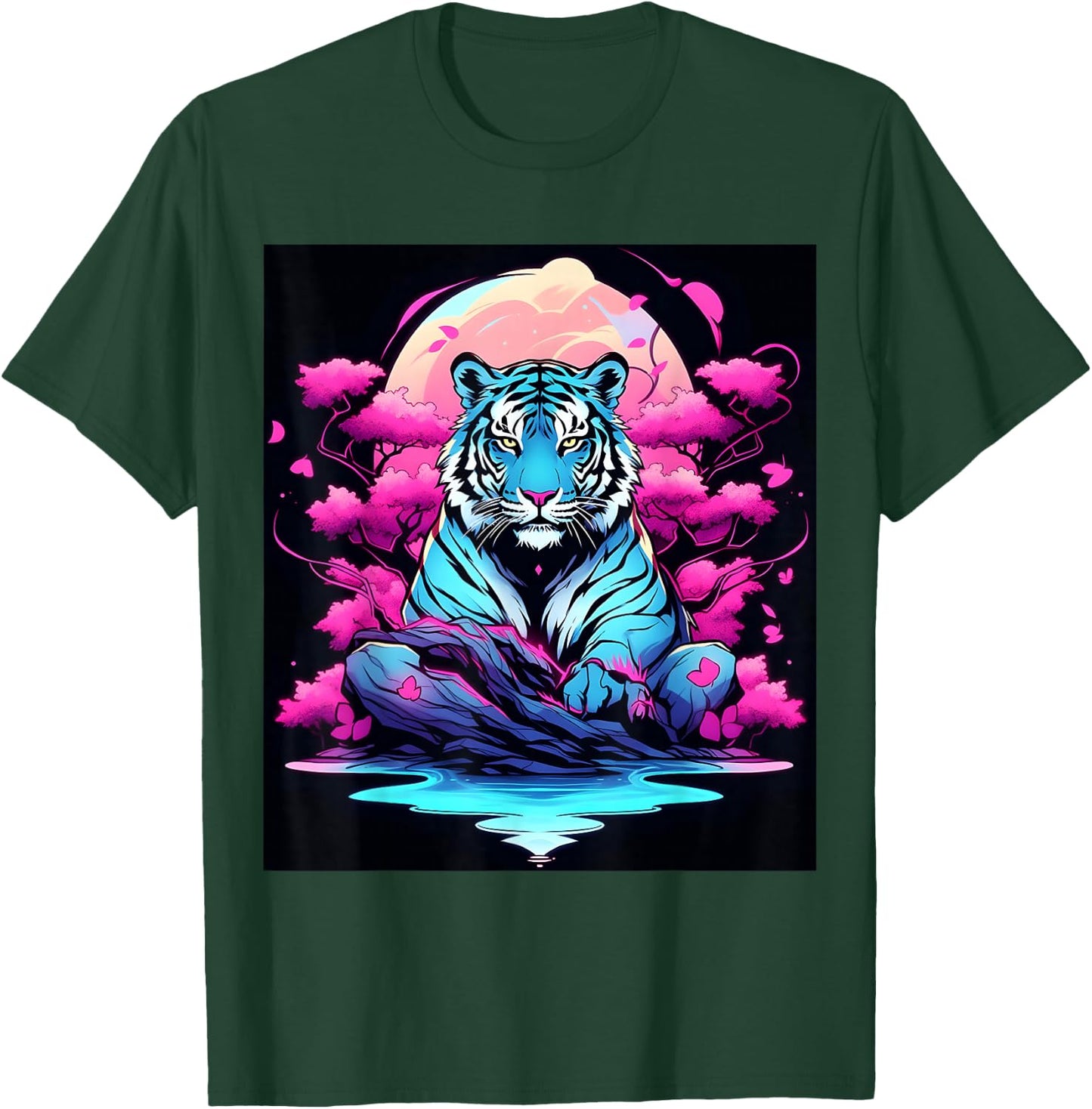 Graphic Showcasing a Striking Tiger in the Darkness T-Shirt - T-Shirt | Forest
