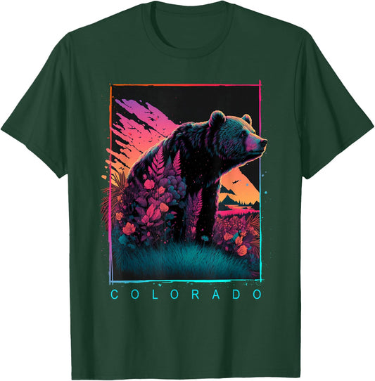 Colorado Mountain Bear Retrowave Colorado Vintage Graphic T-Shirt - T-Shirt | Forest