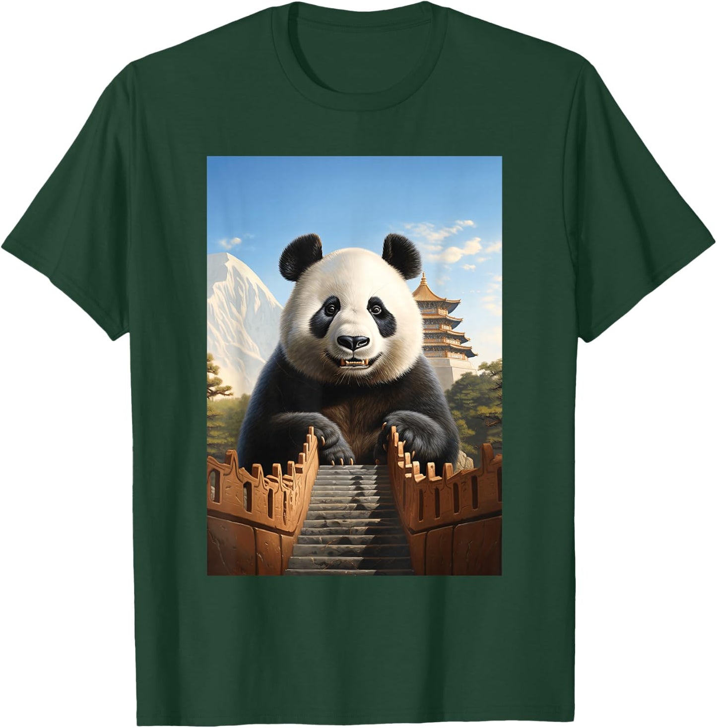 Animal Art Panda Chinese Architecture Large Panda T-Shirt - T-Shirt | Forest