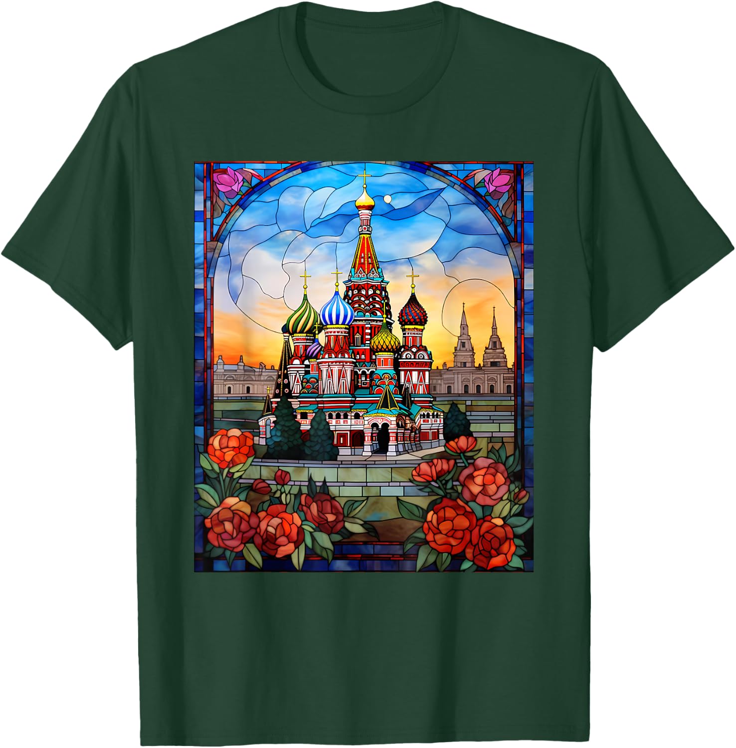 Stained Glass Style Red Square Moscow Russia T-Shirt - T-Shirt | Forest