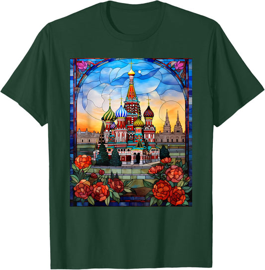 Stained Glass Style Red Square Moscow Russia T-Shirt - T-Shirt | Forest
