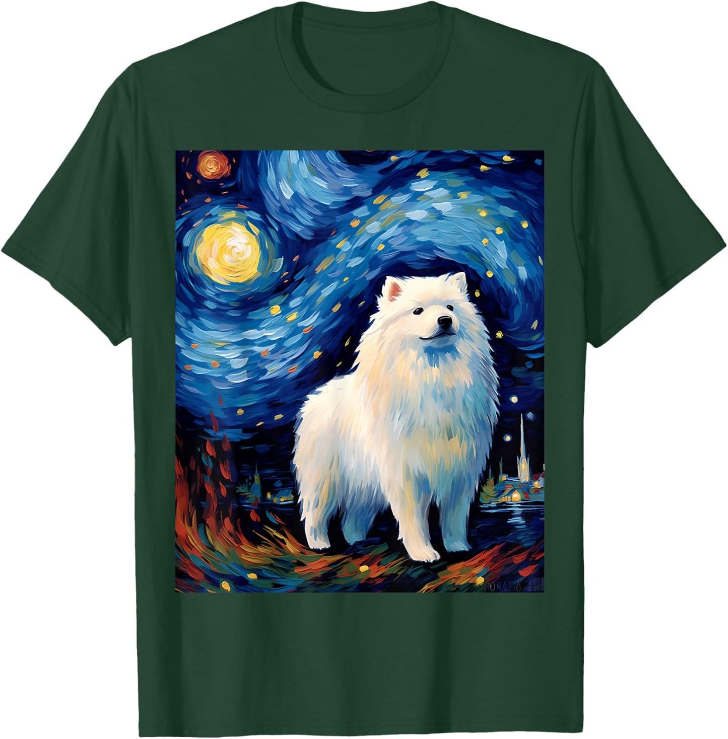 Surreal Starry Night Samoyed Dog T-Shirt - T-Shirt | Forest