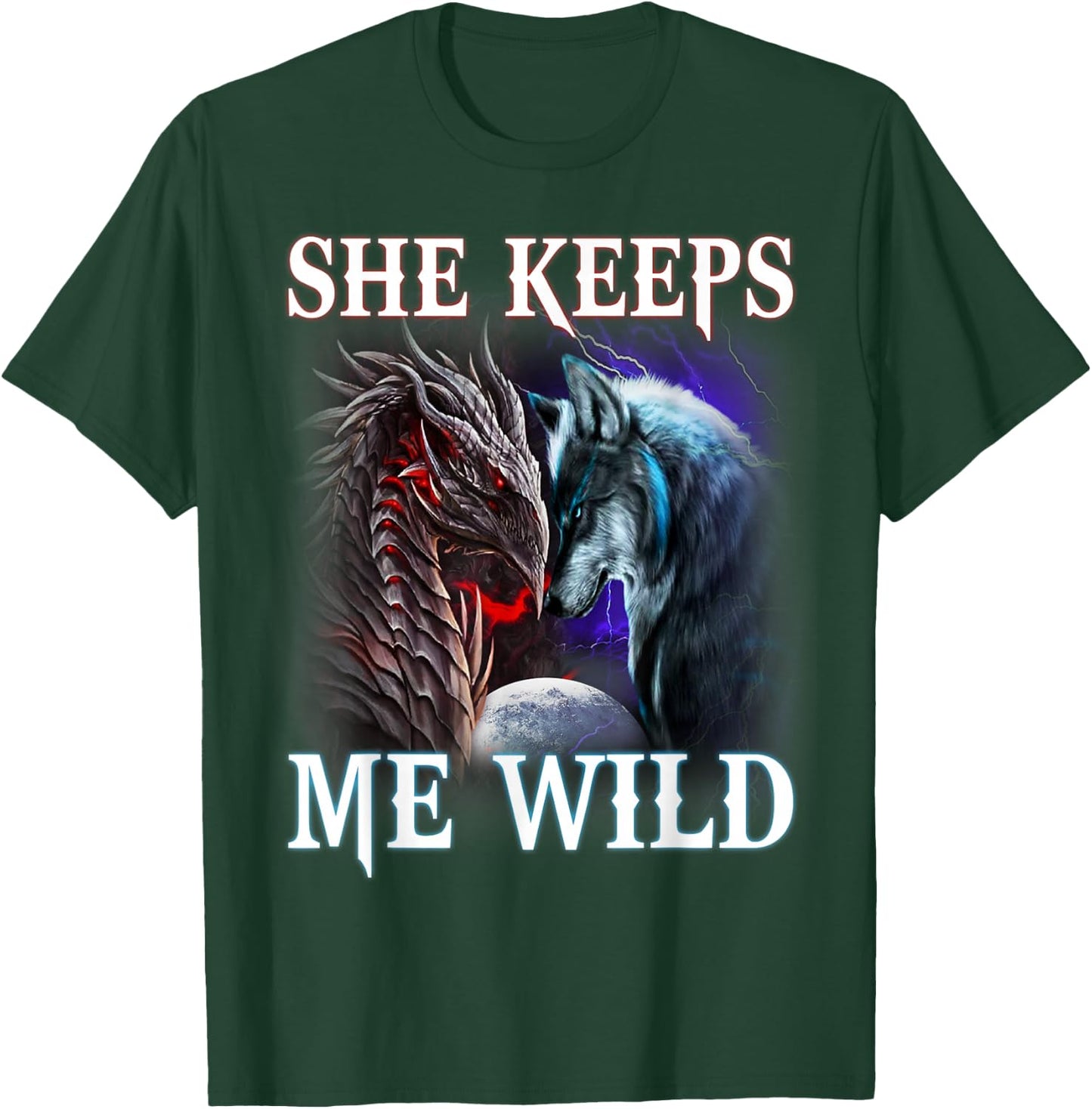 He Keeps me safe - She keeps me wild Couple Wolves T-Shirt - T-Shirt | Forest