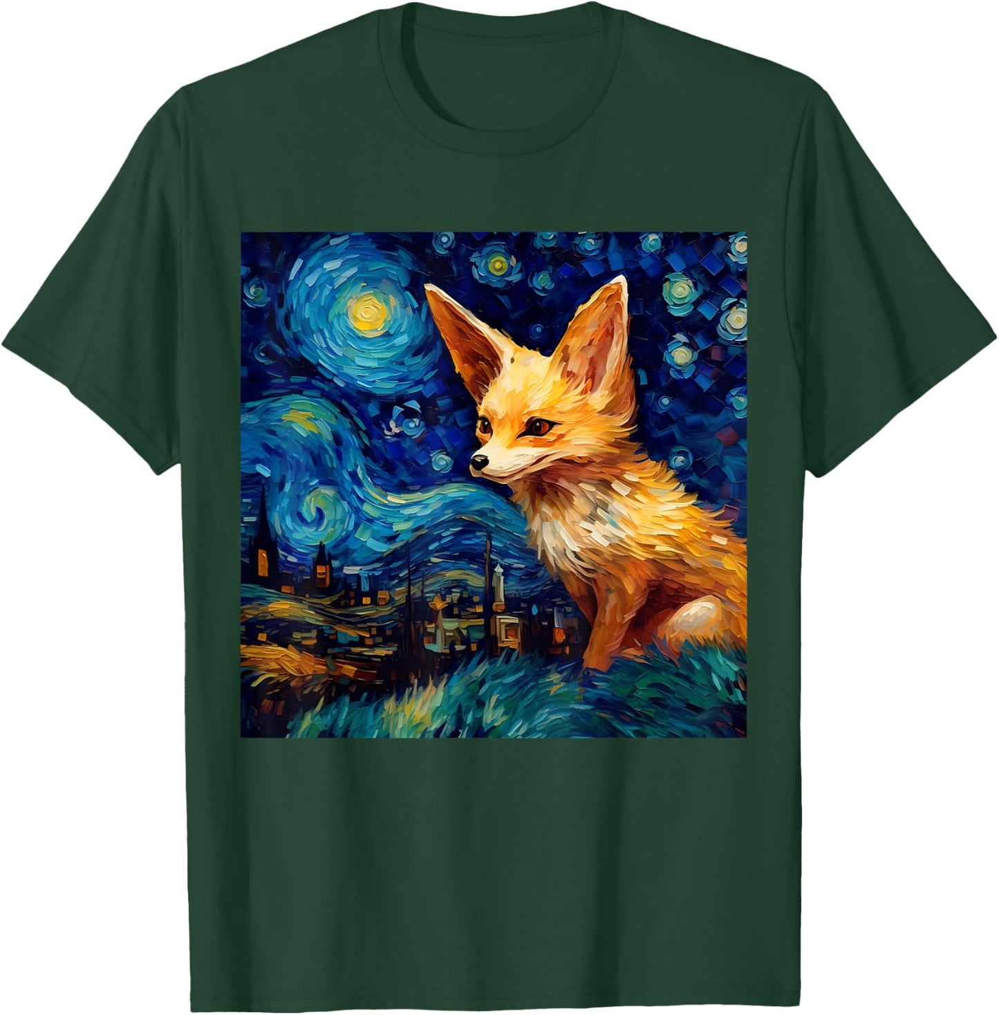 Surreal Starry Night Fennec Fox T-Shirt - T-Shirt | Forest