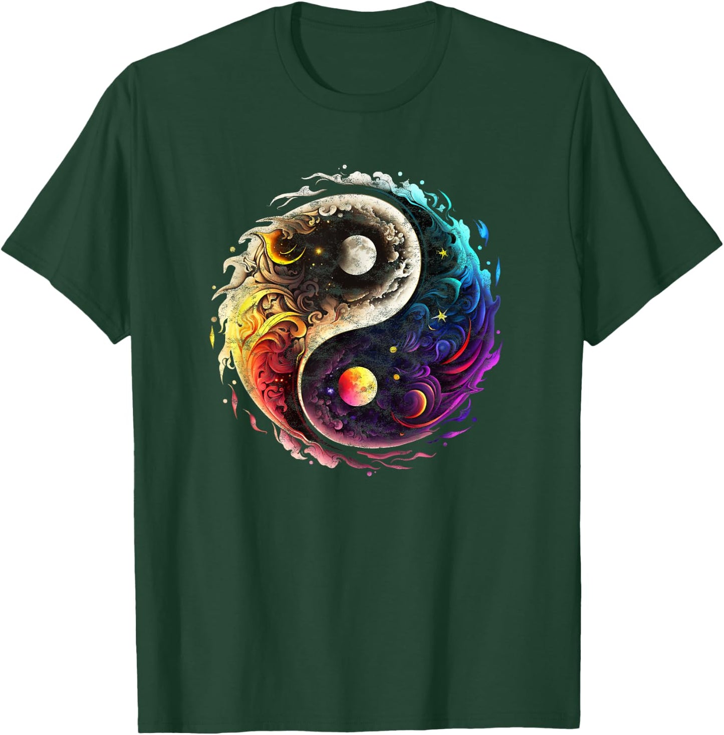 Yin Yang, sun, moon, universe, Tai chi, Qigong, yoga, Taoism T-Shirt - T-Shirt | Forest