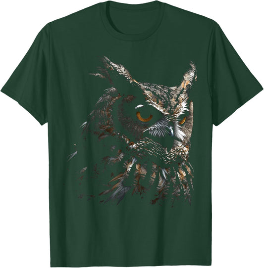 Owl Portrait Artwork | Animal Motif Owl T-Shirt - T-Shirt | Forest