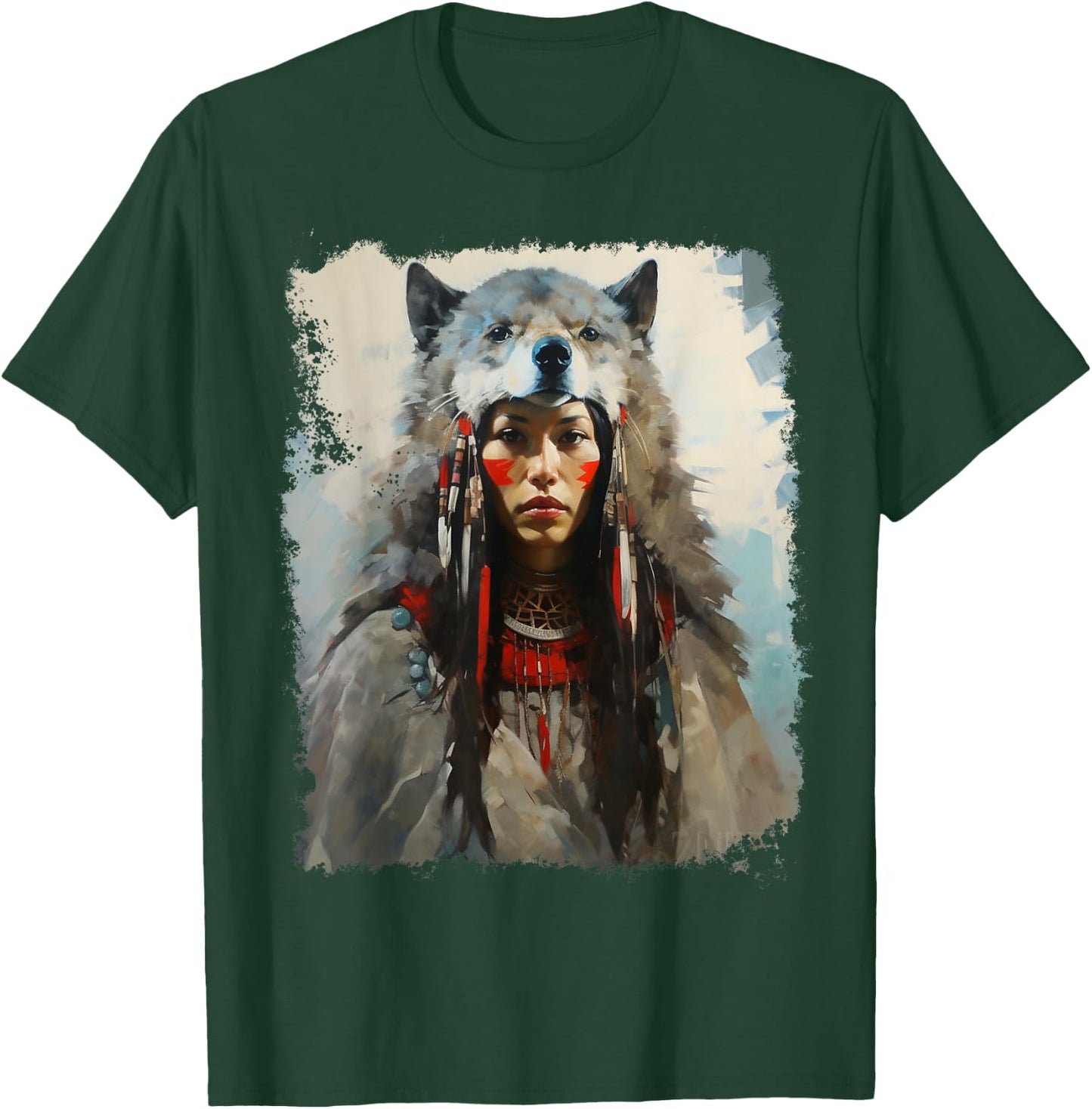 Native Indian Woman Tribe Wolf T-Shirt - T-Shirt | Forest