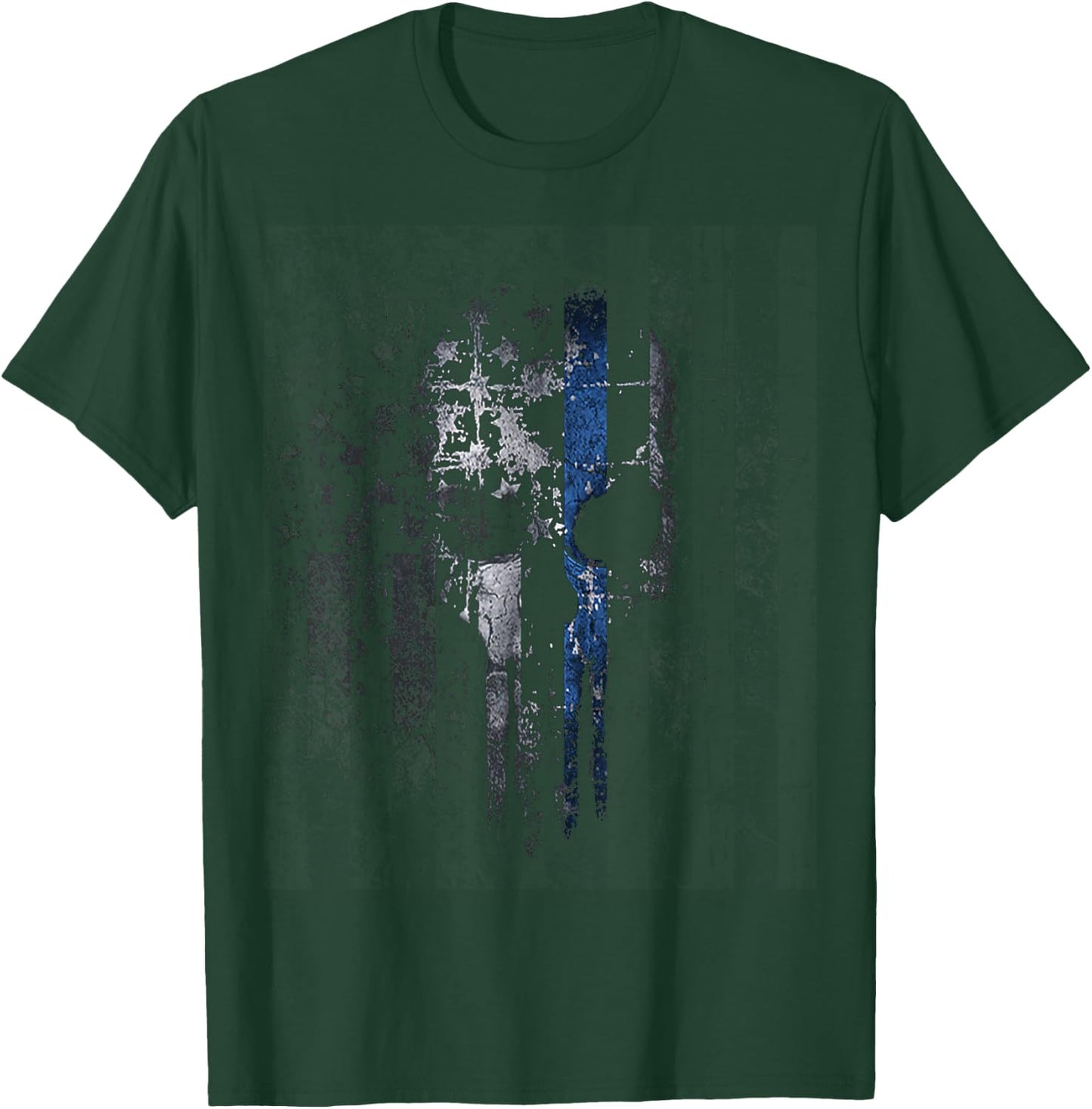 Police Thin Blue Line Support Gift USA Flag Skull T-Shirt - T-Shirt | Forest