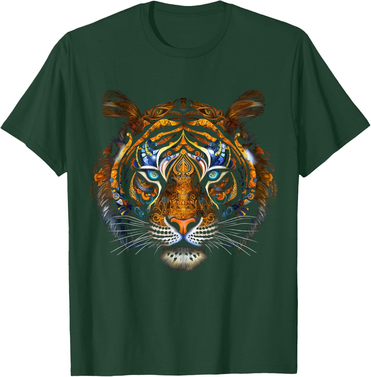 Tiger Mandala Blue Eyes - Artwork | Animal Motif Tiger T-Shirt - T-Shirt | Forest