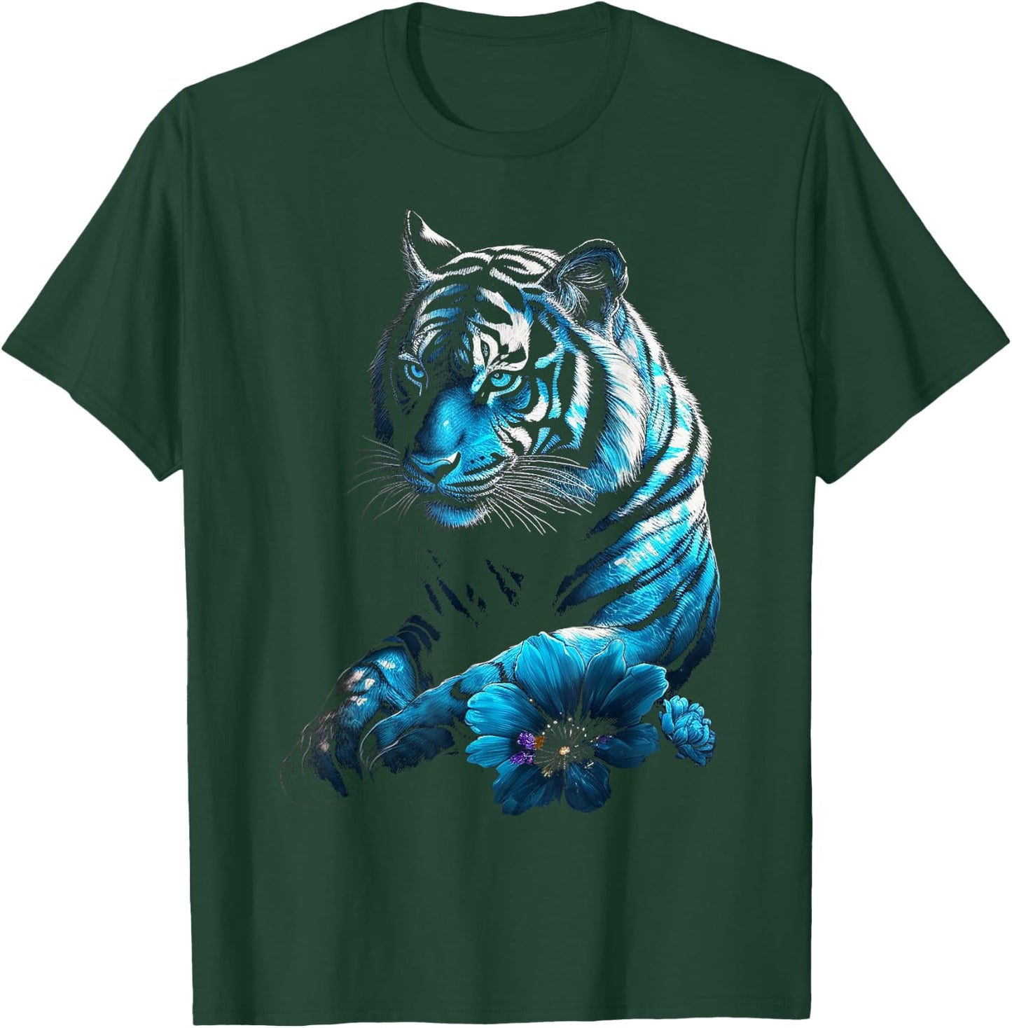 Tiger Lover Artwork | Flower Animal Motif Tiger T-Shirt - T-Shirt | Forest