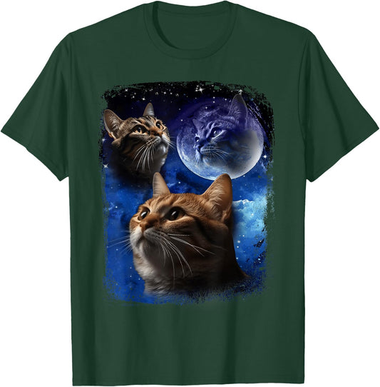 Three Cats Howl at Moon Funny Vintage Cat Howling wolf meme Men Women T-Shirt - T-Shirt | Forest