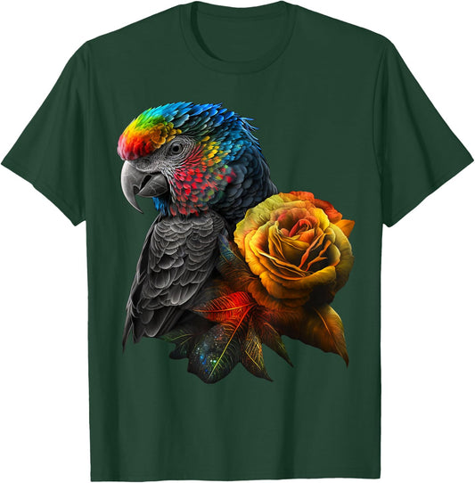 Parrot Bird Colourful Art Animal Flowers T-Shirt - T-Shirt | Forest