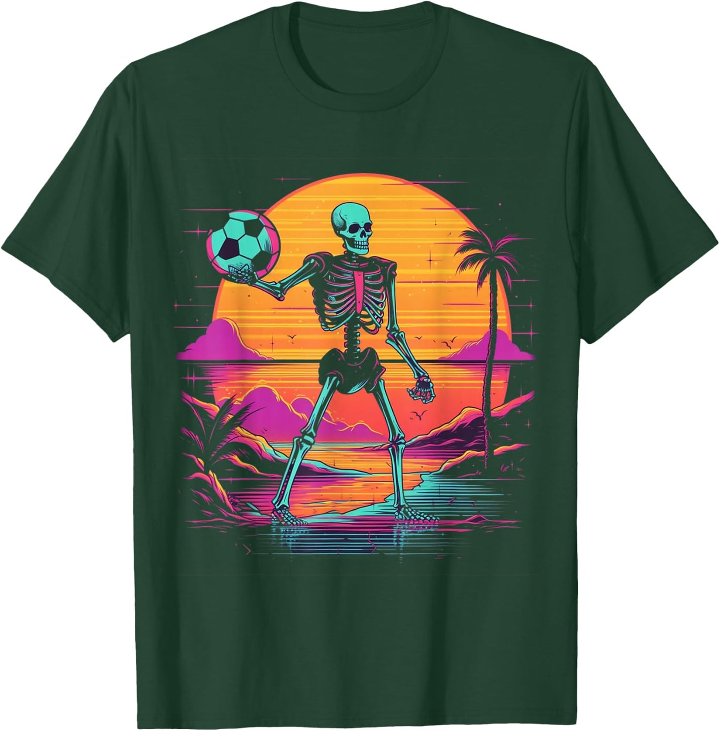 Skeleton Playing Soccer Halloween Costume Men Women Kids T-Shirt - T-Shirt | Forest