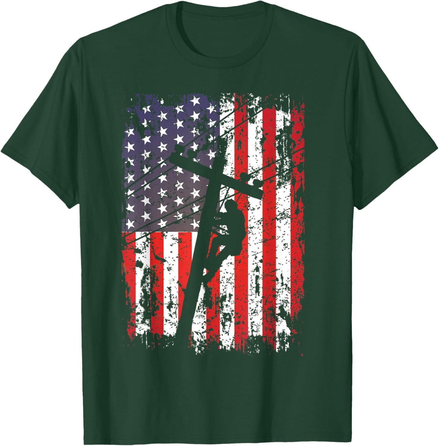 Lineman American Flag USA Patriotic Lineman Gift Lineman T-Shirt - T-Shirt | Forest