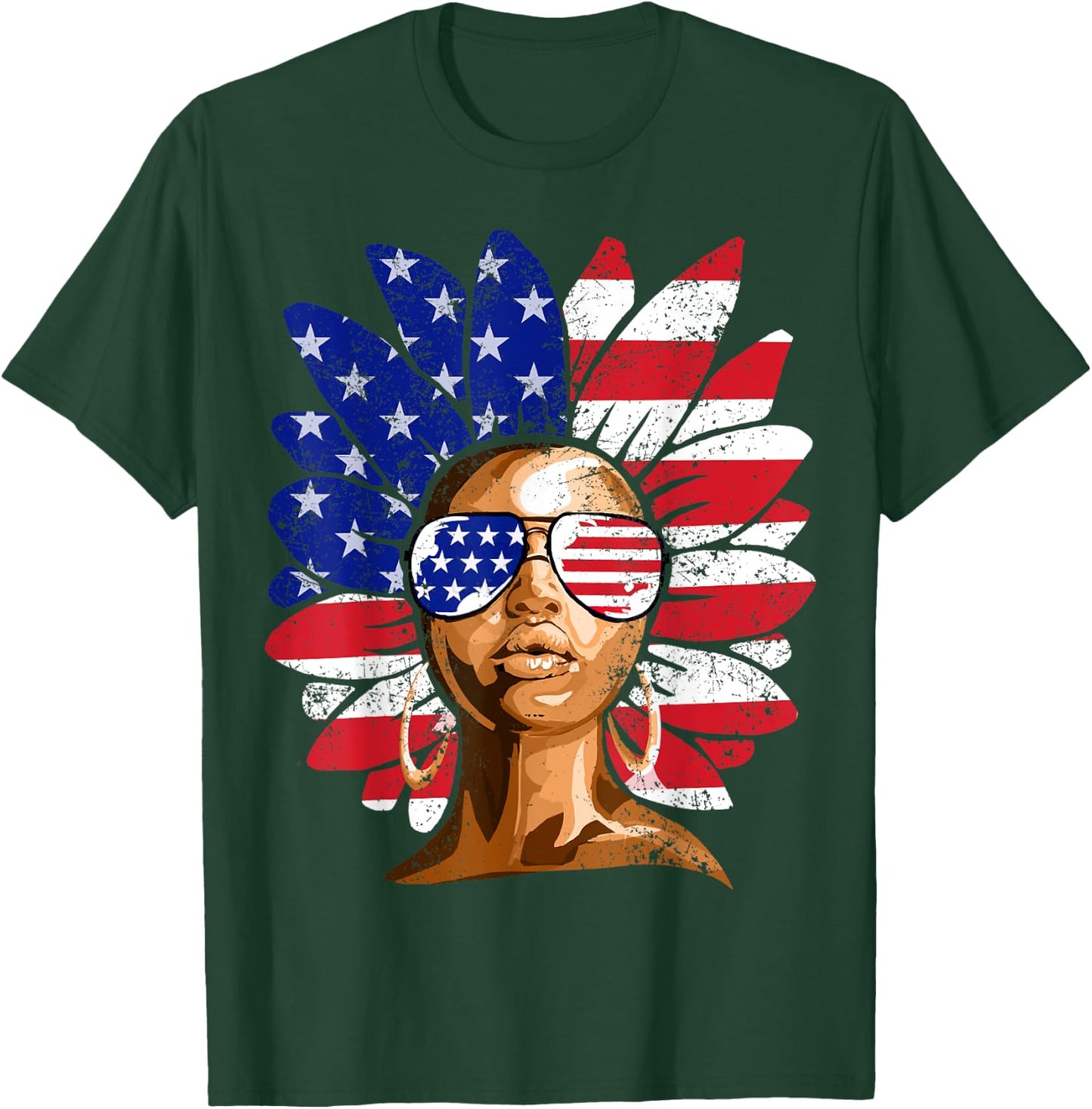 Afro Sunflower African American 4th of July Melanin T-Shirt - T-Shirt | Forest
