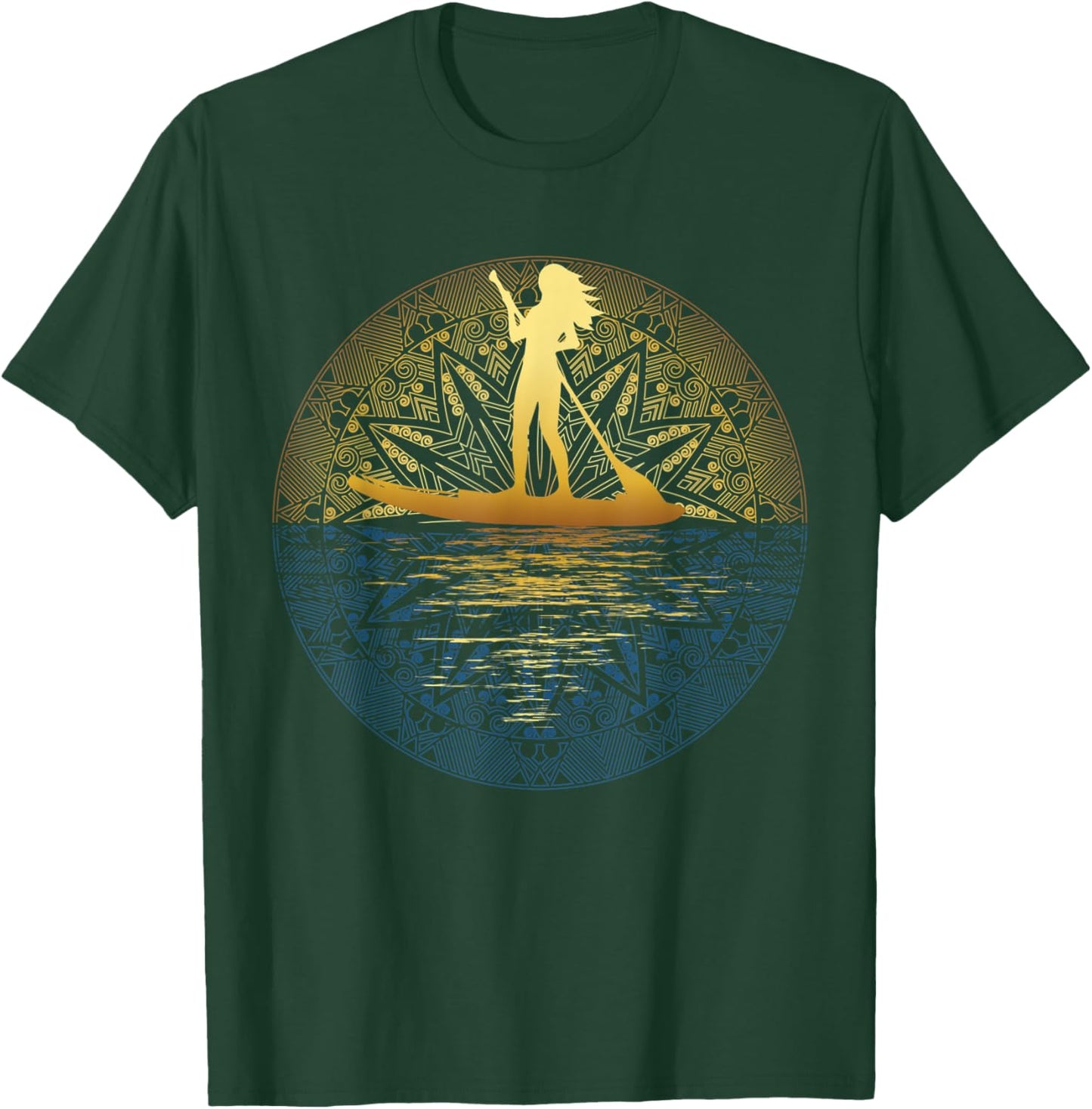 Paddleboard SUP Girl Mandala Reflected Stand Up Paddle Board T-Shirt - T-Shirt | Forest