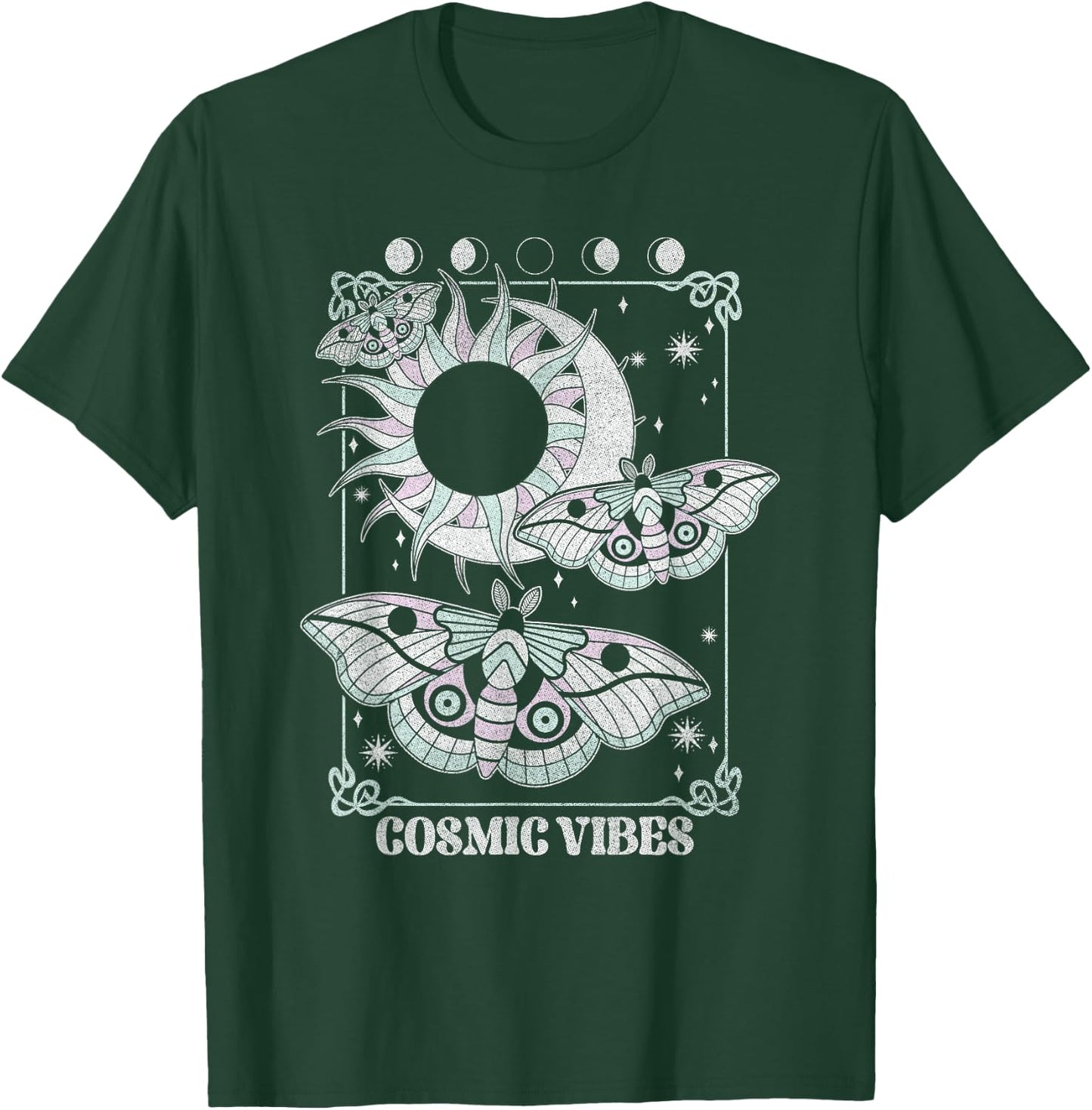 Cosmic Vibes Mystical Moths Flying Over Sun And Moon T-Shirt - T-Shirt | Forest