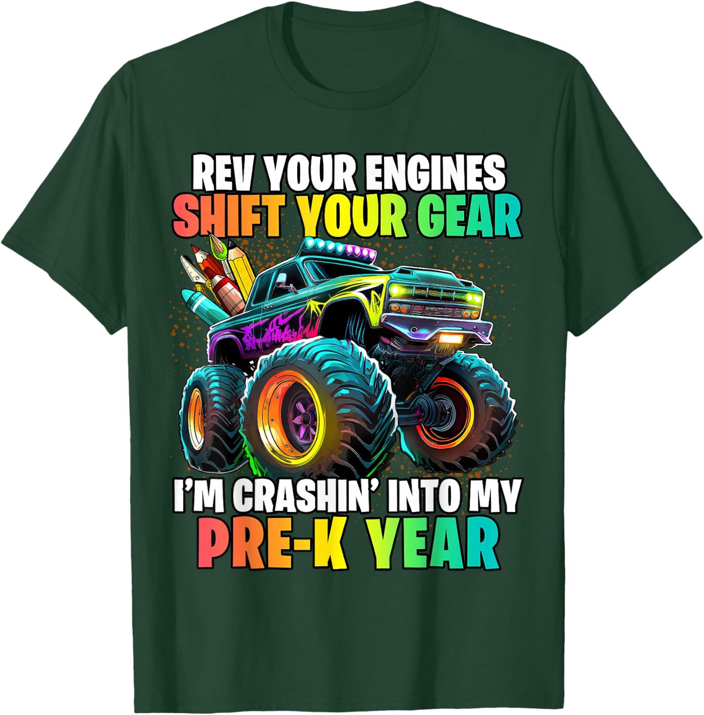 Back to School Pre-K Monster Truck First Day School Boys T-Shirt - T-Shirt | Forest