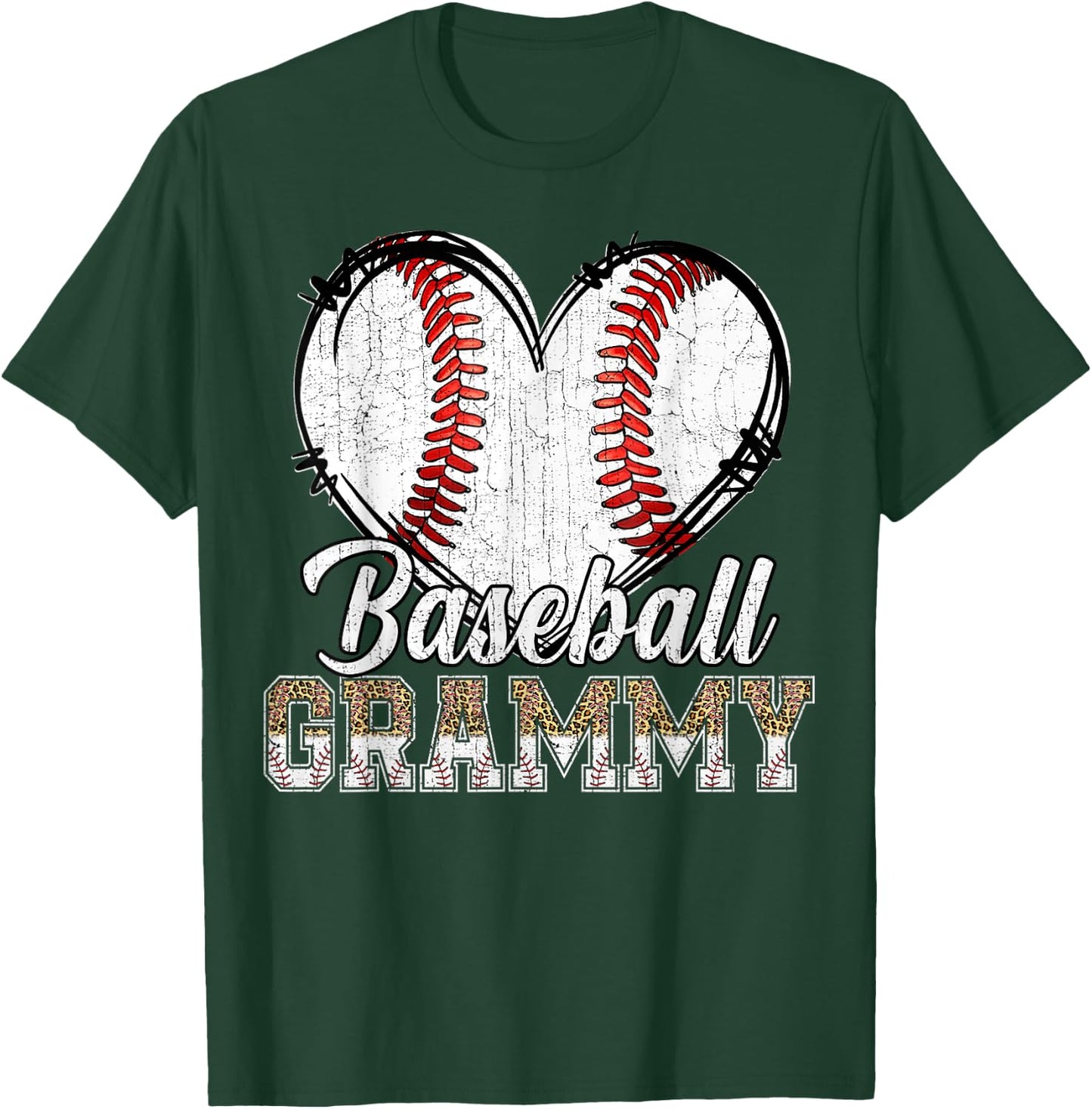 Softball Baseball Grammy Heart Leopard Print Mother's Day T-Shirt - T-Shirt | Forest
