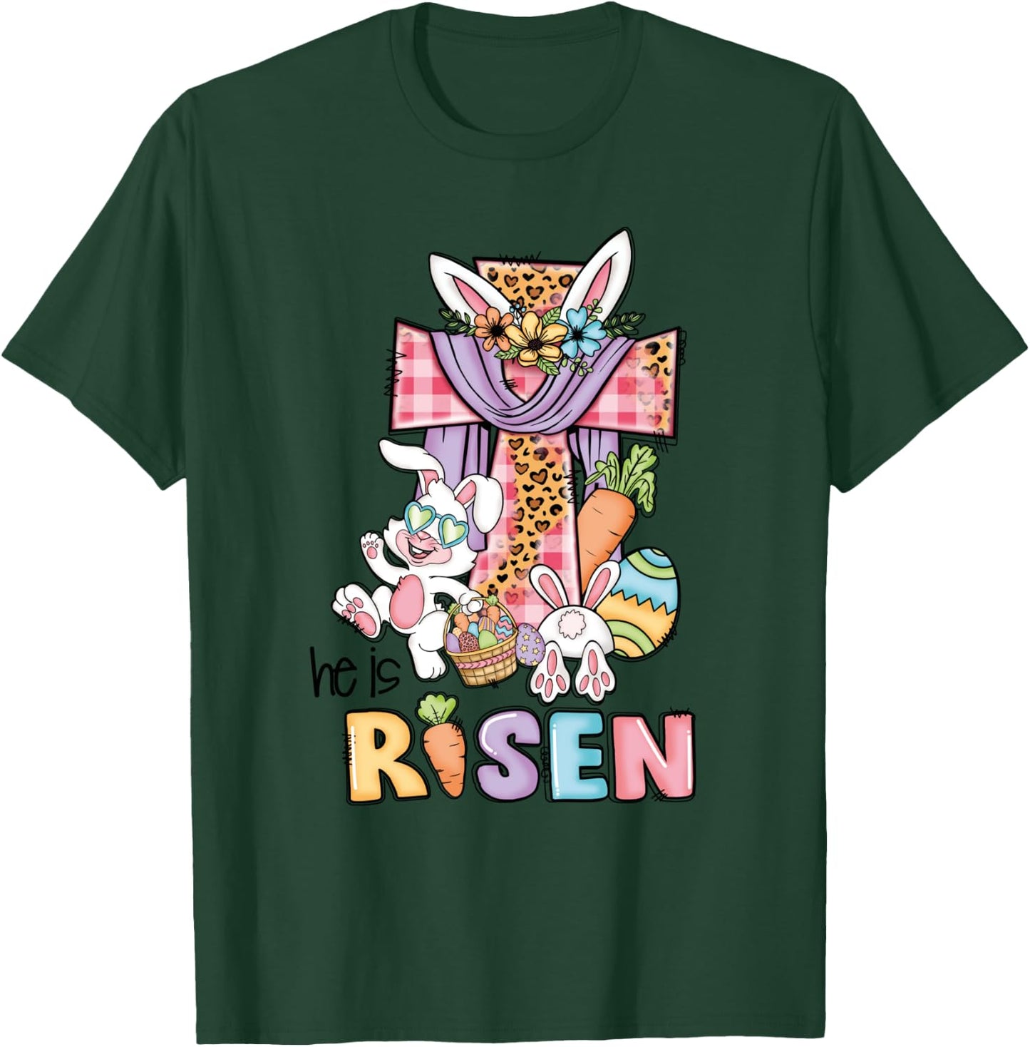 He is Risen Floral Cross Vintage Happy Easter Day T-Shirt - T-Shirt | Forest