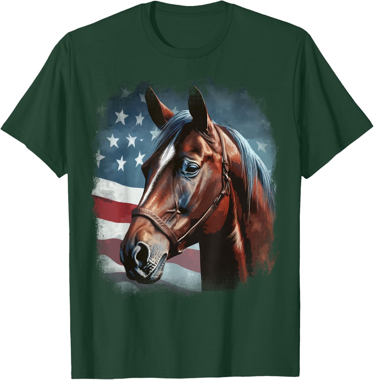 Patriotic Horse American Flag Horseback Riding Western Farm T-Shirt - T-Shirt | Forest