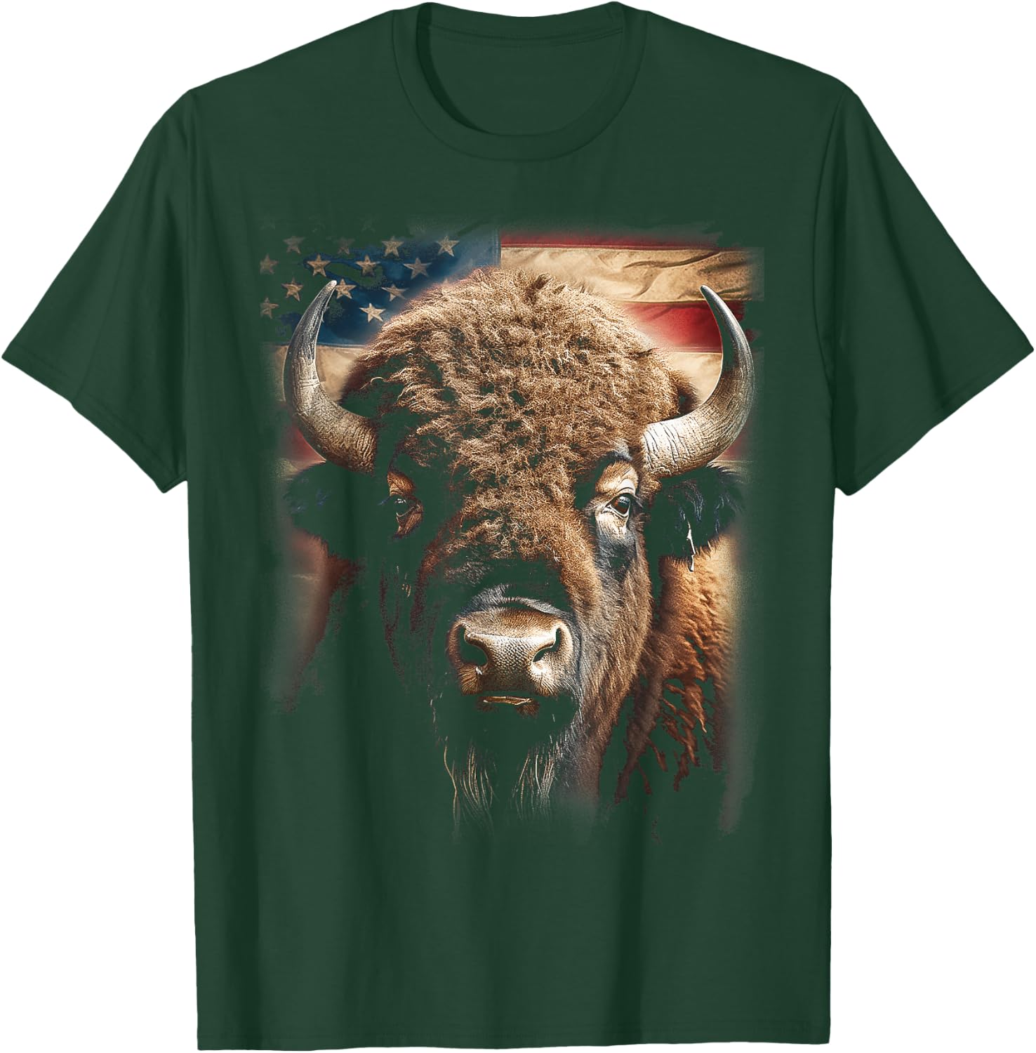 Western Buffalo American Bison USA Buffalo American flag Women Kids Men T-Shirt - T-Shirt | Forest