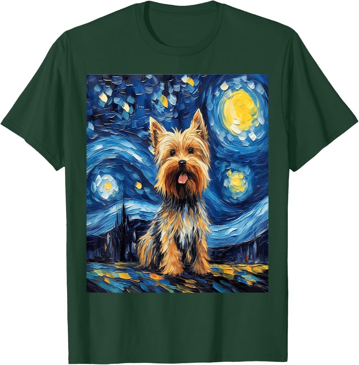 Funny dog art painting dog Lover Starry Night dog Van Gogh T-Shirt - T-Shirt | Forest