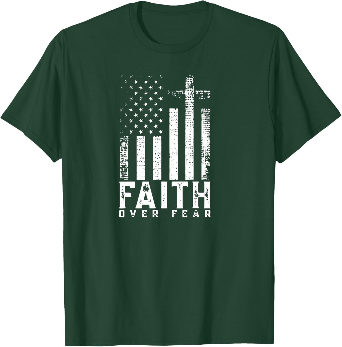 Faith Over Fears Cool Christian Cross American USA Flag Gym T-Shirt - T-Shirt | Forest