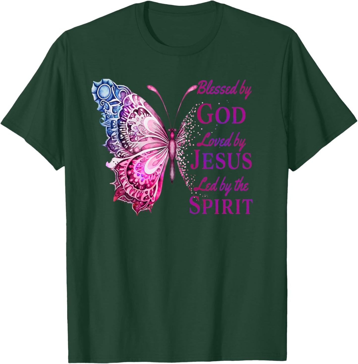 Blessed by God Loved by Jesus Pink Butterfly Christian T-Shirt - T-Shirt | Forest