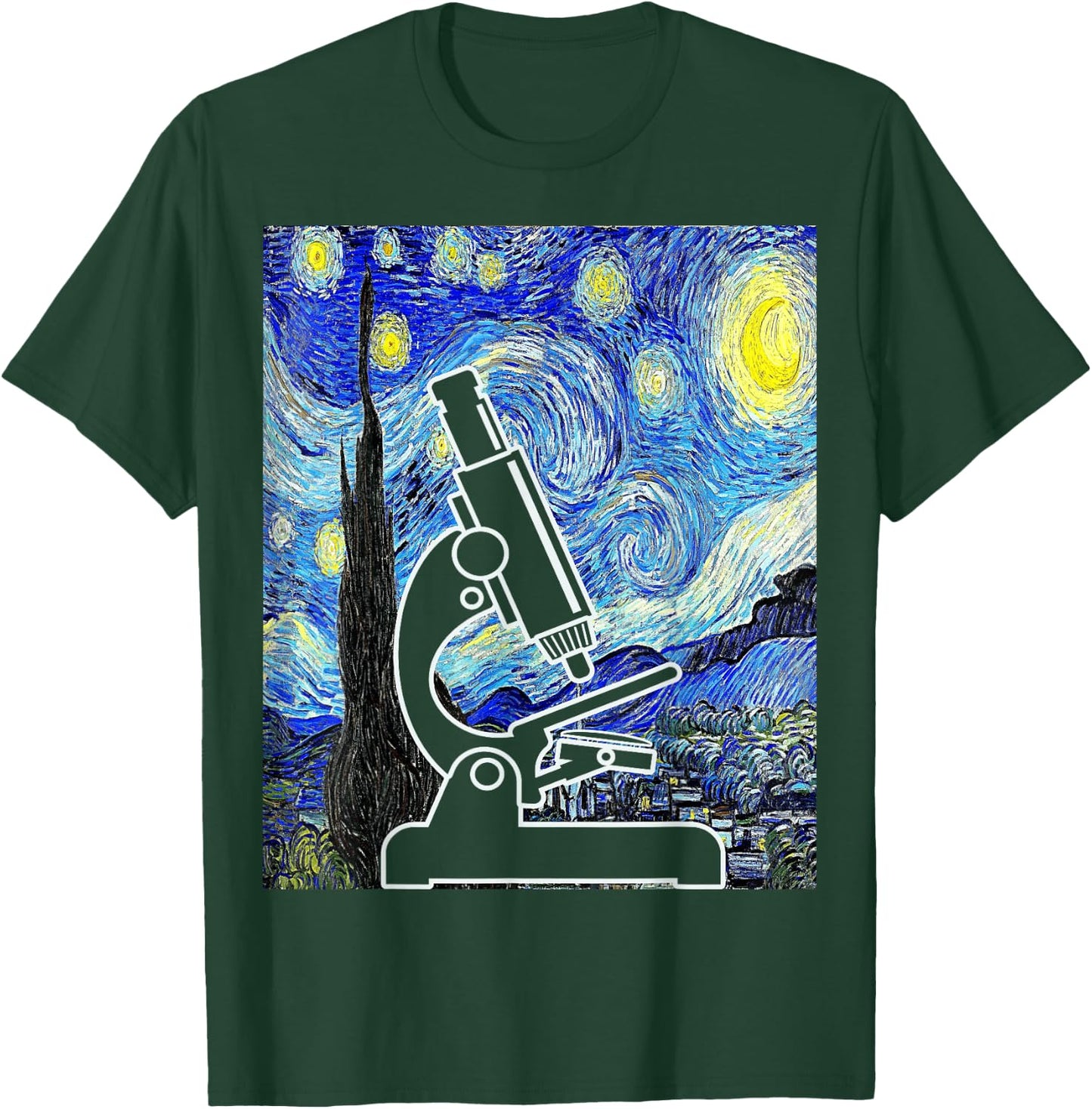 Microscope Starry Night Lab Scientist Lab Tech Biologist T-Shirt - T-Shirt | Forest
