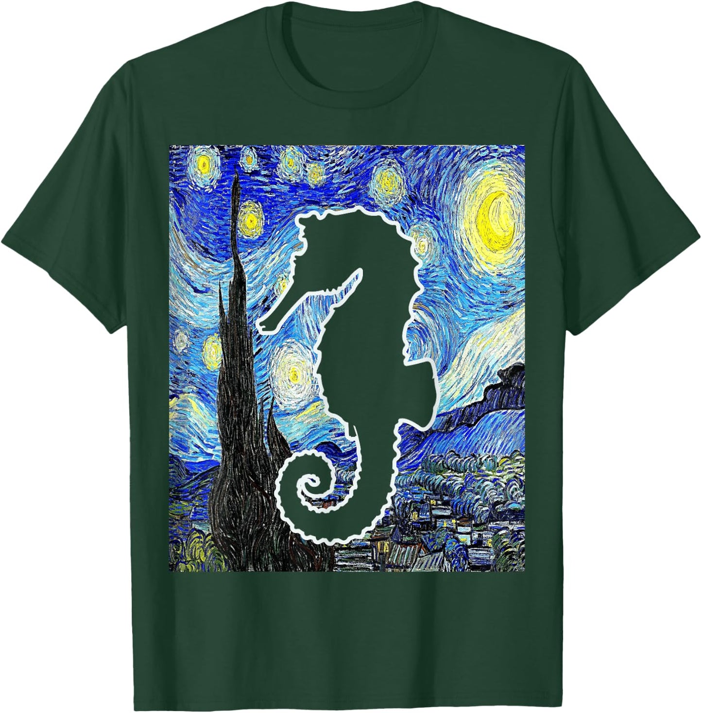 Seahorse Starry Night Seahorse Lover Aquarist Painting T-Shirt - T-Shirt | Forest