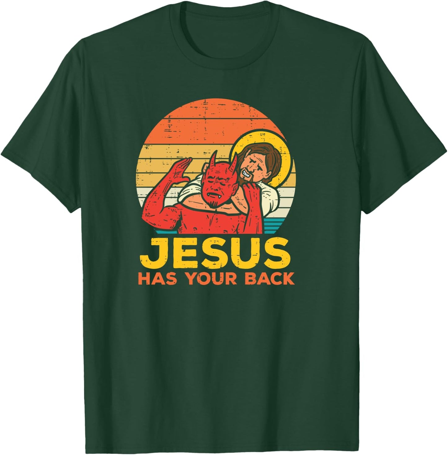 Jesus Has Your Back Jiu Jitsu Retro Christian Men Women Kids T-Shirt - T-Shirt | Forest