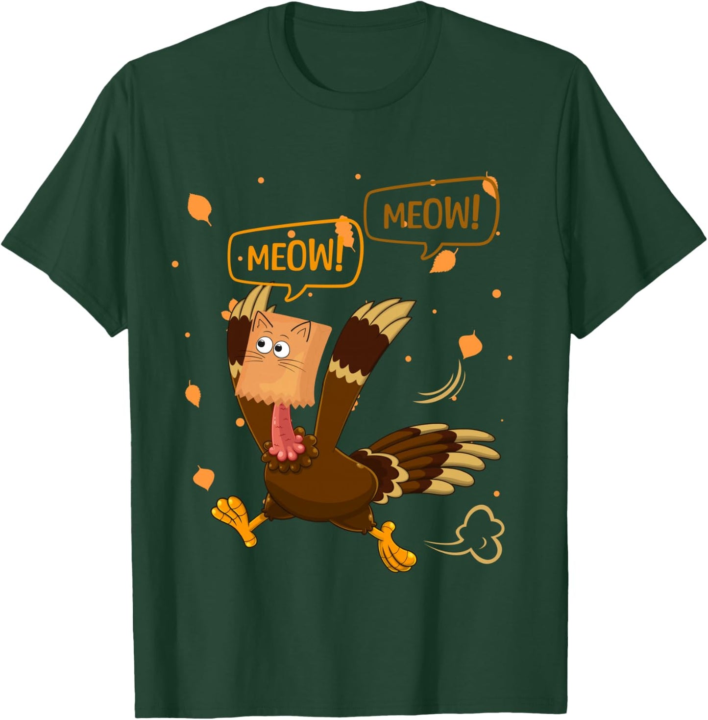 Thanksgiving Turkey Cat Meow Funny Men Women Thanksgiving T-Shirt - T-Shirt | Forest
