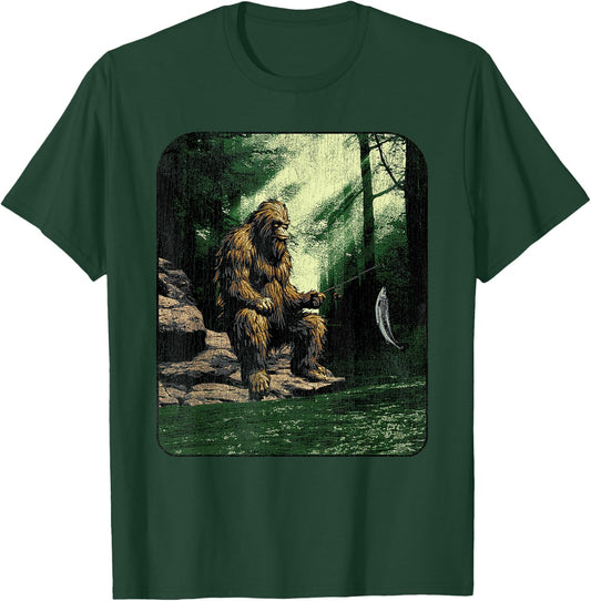 Big foot fishing, cool fishing fisher men T-Shirt - T-Shirt | Forest