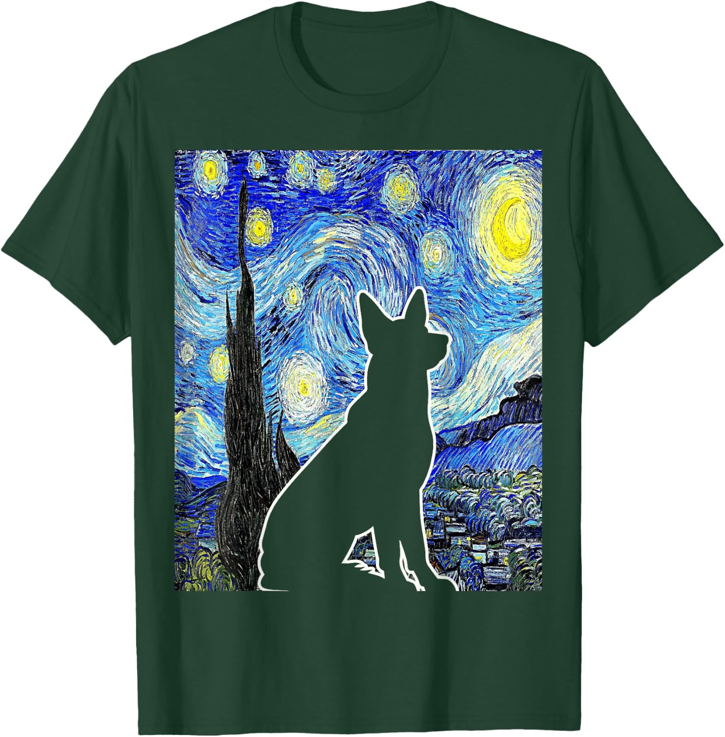 Dog Starry Night Van Gogh Funny Dog Lover T-Shirt - T-Shirt | Forest