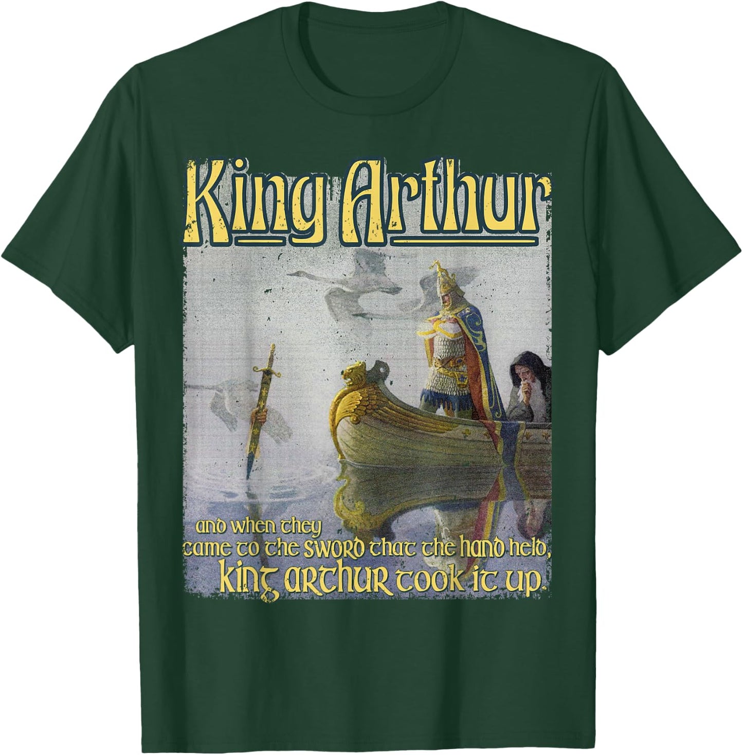 King Arthur Excalibur Sword Lake Merlin Medieval Literature T-Shirt - T-Shirt | Forest