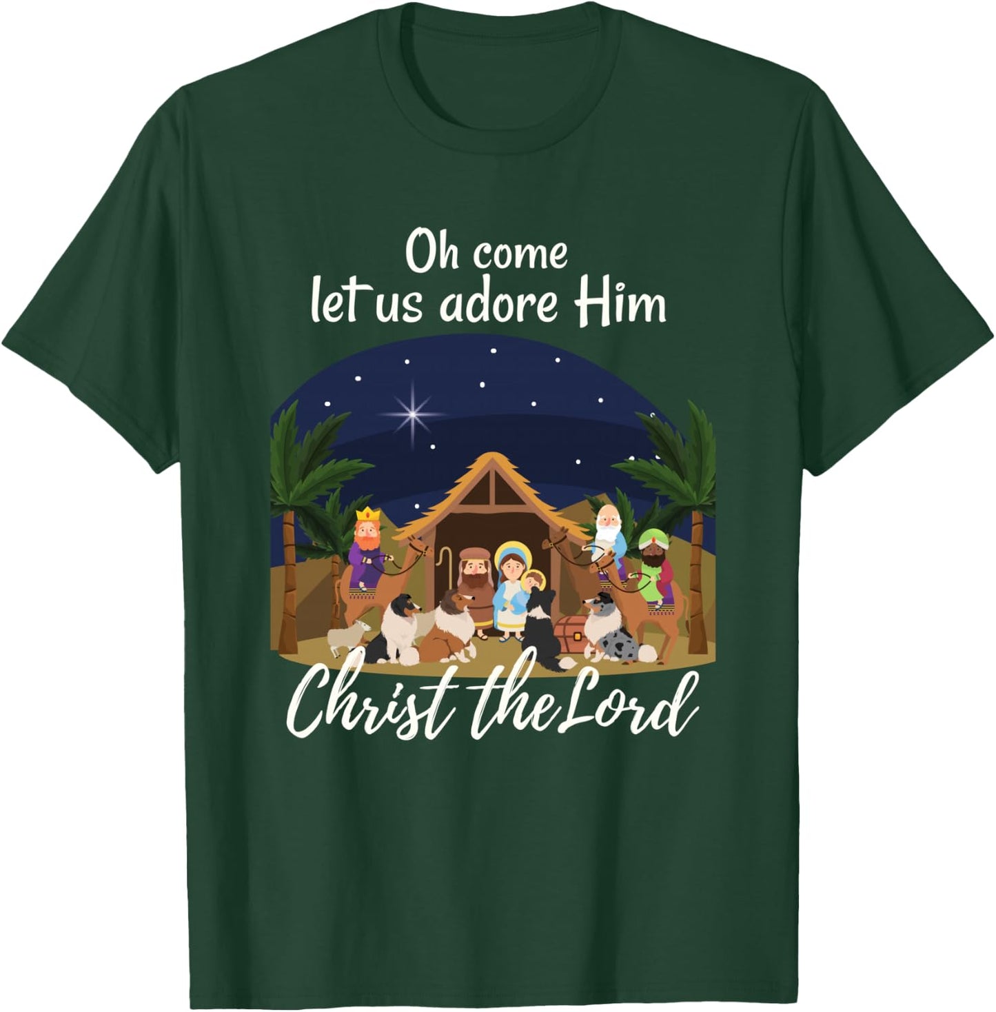 Sheltie Christmas Adorable Nativity with Shelties T-Shirt - T-Shirt | Forest