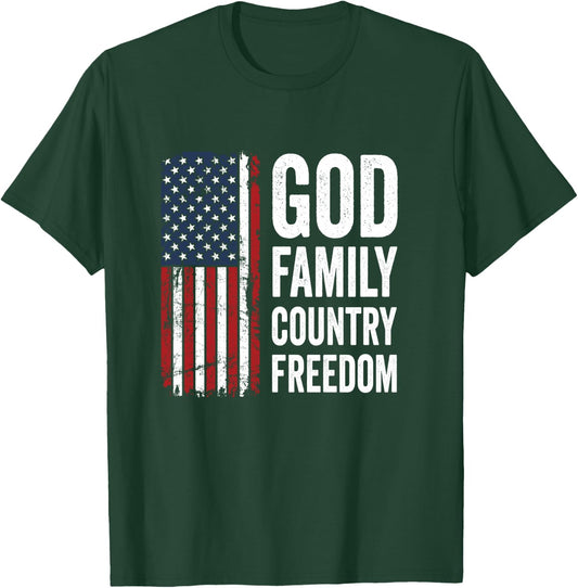 God Family Country Freedom/Patriotic USA Flag Christian T-Shirt - T-Shirt | Forest