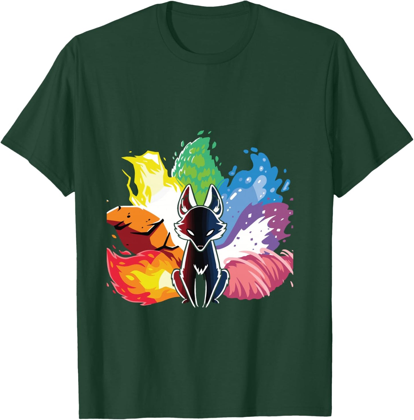Kitsune Nine Tail Rainbow Fox T-Shirt - T-Shirt | Forest