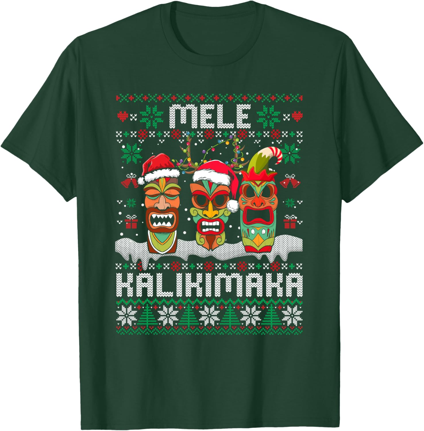 Ugly Christmas Sweater Mele Kalikimaka Hawaiian Xmas Pajamas T-Shirt - T-Shirt | Forest