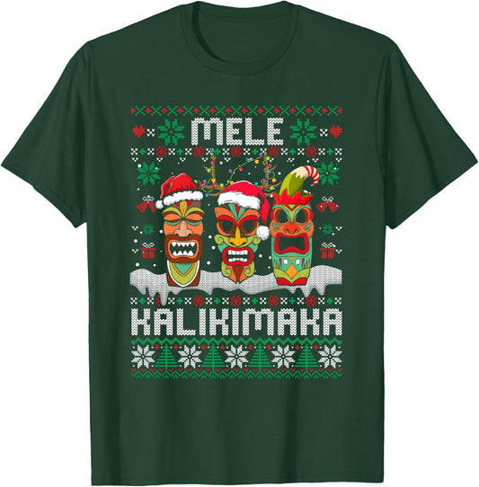 Ugly Christmas Sweater Mele Kalikimaka Hawaiian Xmas Pajamas T-Shirt - T-Shirt | Forest