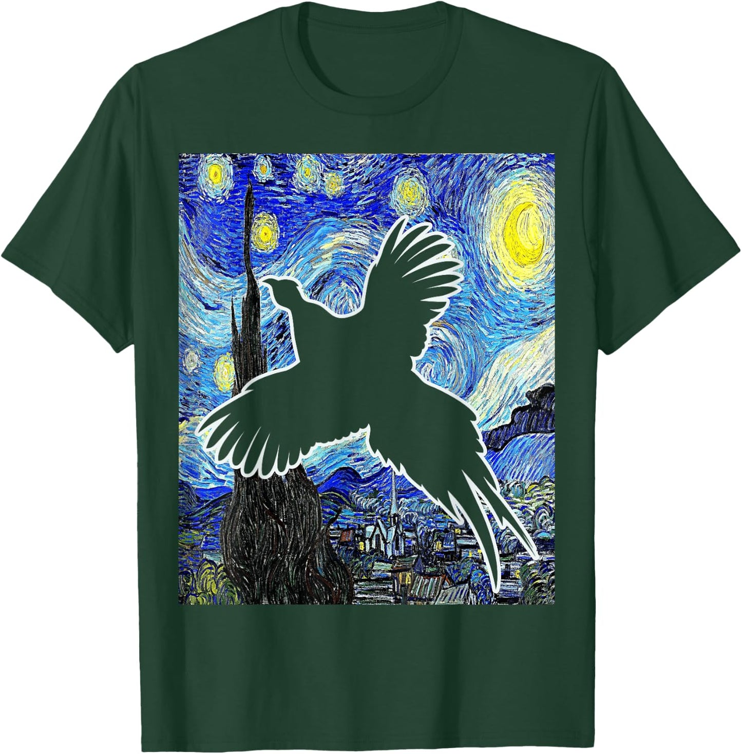 Pheasant Starry Night Pheasant Hunting Painting T-Shirt - T-Shirt | Forest