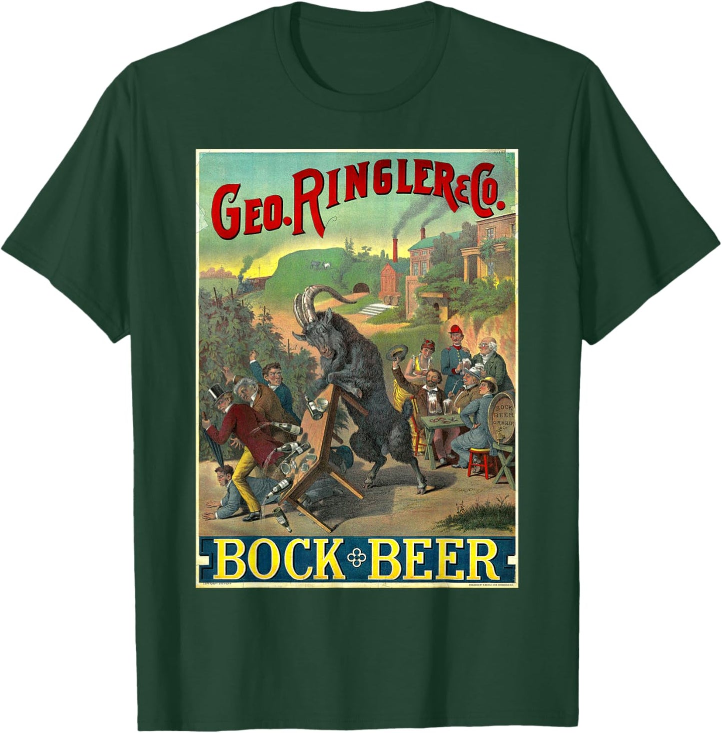 Black Goat Bock Beer Knocking Over Table of Wine T-Shirt - T-Shirt | Forest