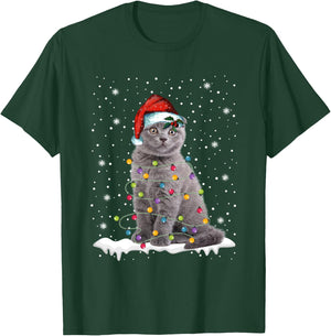 Scottish Fold Cat Funny Christmas Lights Sweater Xmas Kitten T-Shirt - T-Shirt | Forest