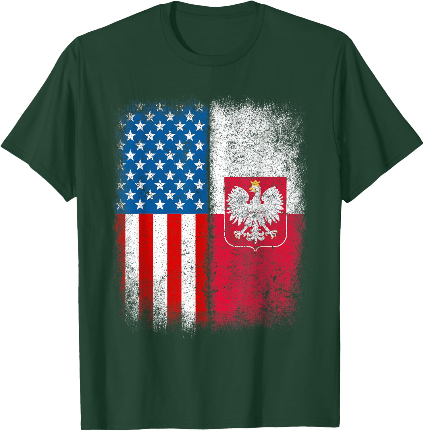 Polish American Flag Half Poland USA Us Polska Eagle Emblem T-Shirt - T-Shirt | Forest