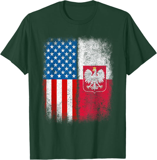 Polish American Flag Half Poland USA Us Polska Eagle Emblem T-Shirt - T-Shirt | Forest