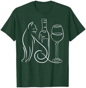 Elegant Line Art Cat with Minimalist Style T-Shirt - T-Shirt | Forest
