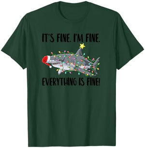 Santa Shark Christmas Lights I'm Fine Everything Is Fine T-Shirt - T-Shirt | Forest